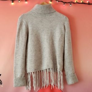 Grey Wool Turtleneck Stringy Sweater